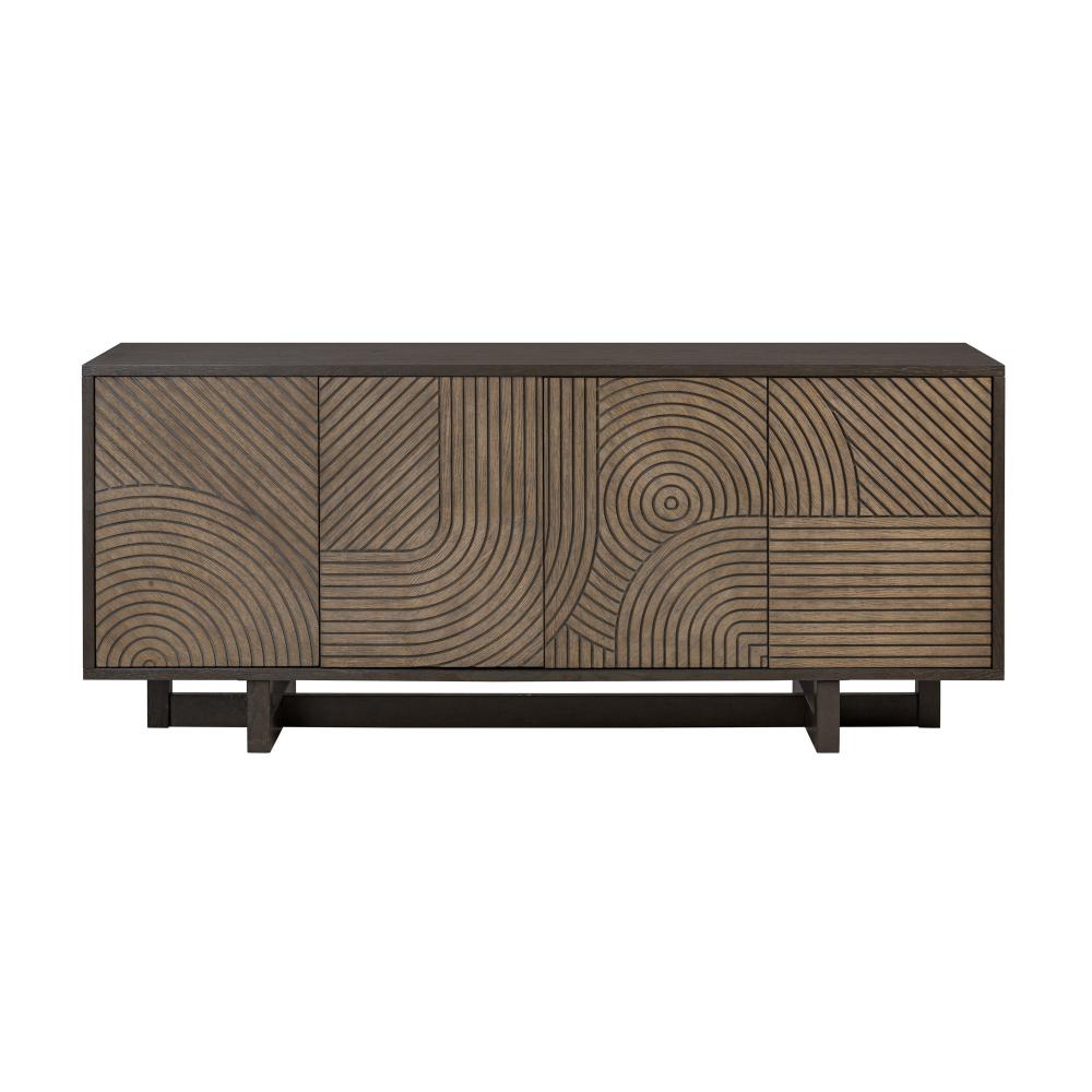 Geometric Credenza Sideboard Aged Barrel & Dark Brown Oak Wood 78 inch