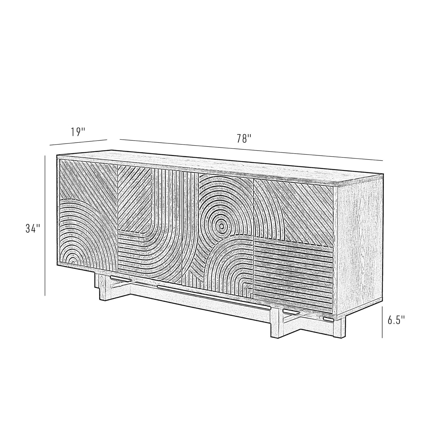 Geometric Credenza Sideboard Aged Barrel & Dark Brown Oak Wood 78 inch