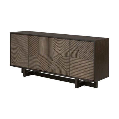 Geometric Credenza Sideboard Aged Barrel & Dark Brown Oak Wood 78 inch