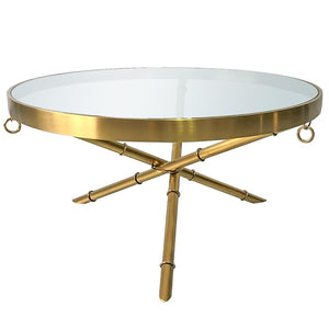 Glass Top & Brushed Gold Finish Metal Base Round Coffee Table 34 inch