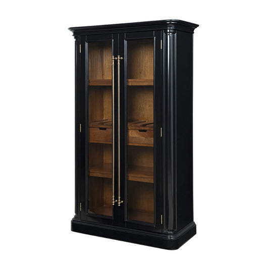 Glossy Black Solid Wood Glass Door Tall Display Bar Cabinet with Gold Hardware 43 inch