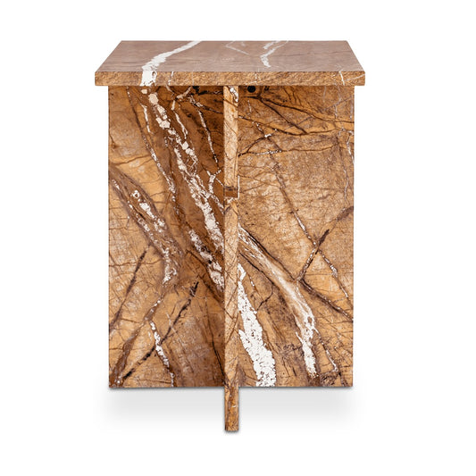 Gold & Brown Golden Forest Solid Marble Square Accent Table 14 inch