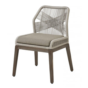 Gray Coastal Beach Woven Rope Wrapped Cross Back Armless Dining Chair Mahogany Wood