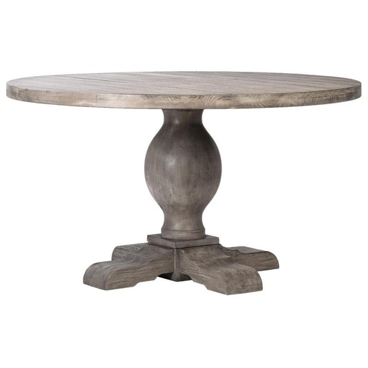 Gray Wash Solid Pine Wood Pedestal Round Dining Table 54 inch