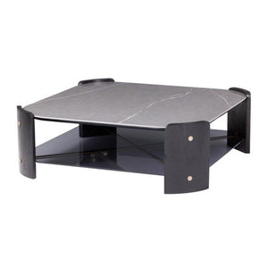 Grey Ceramic Top & Glass Shelf with Black Oak Legs Square Coffee Table 44 inch