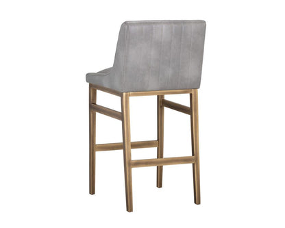 Grey Faux Leather Channel Tufted Tavern Bar Stool Bronze Metal Frame