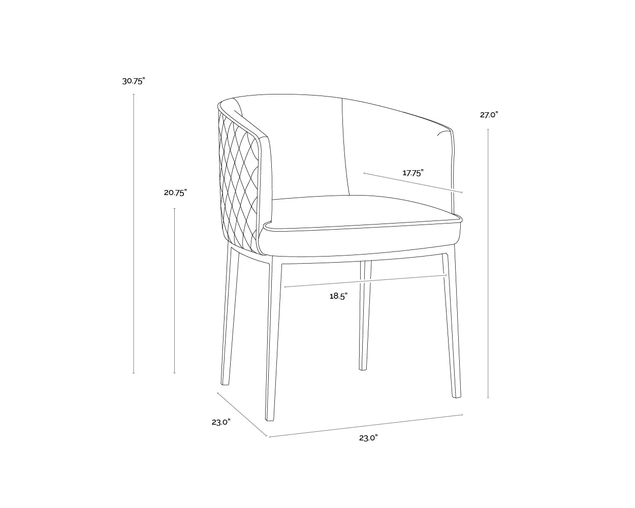 Grey Quilted Curved Barrel Back Dining Chair Armchair Antique Brass Legs