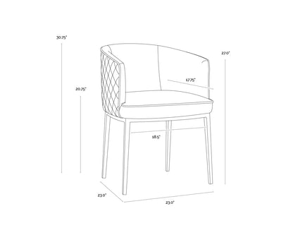 Grey Quilted Curved Barrel Back Dining Chair Armchair Antique Brass Legs