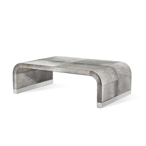 Hair on Hide Curved Waterfall Rectangle Coffee Table Polished Nickel Metal Accents 52 inch