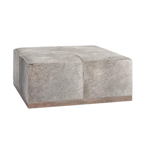 Hair on Hide Leather Square Cocktail Ottoman in Frosted Hide 40 inch