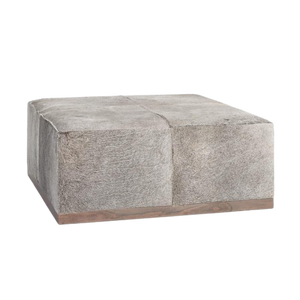 Hair on Hide Leather Square Cocktail Ottoman in Frosted Hide 40 inch