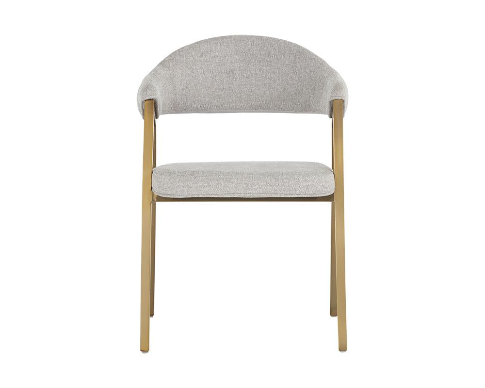 Heather Grey & Brushed Gold Dining Chair Channel Tufted Armchair