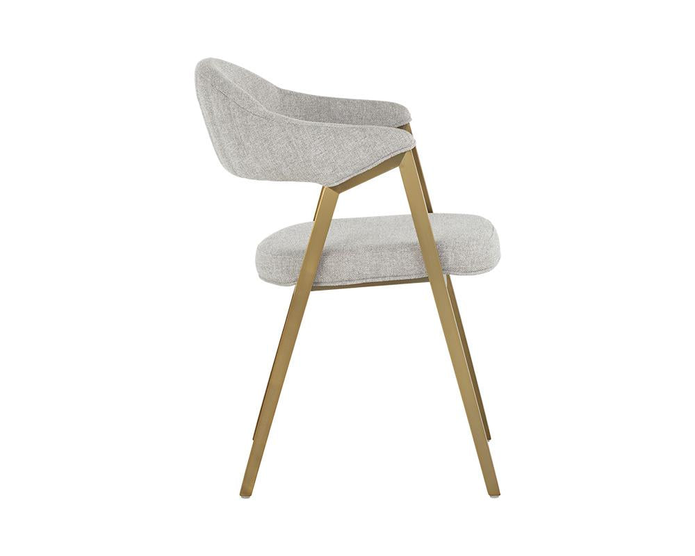 Heather Grey & Brushed Gold Dining Chair Channel Tufted Armchair