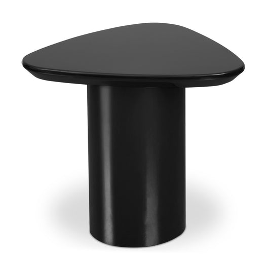 High Gloss Black Lacquer Rounded Triangular Pedestal Base Accent Table 19 inch