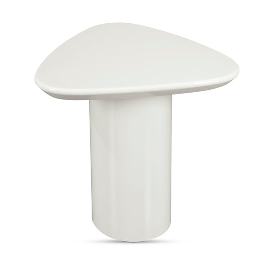 High Gloss Ivory White Lacquer Rounded Triangular Pedestal Base Accent Table 19 inch