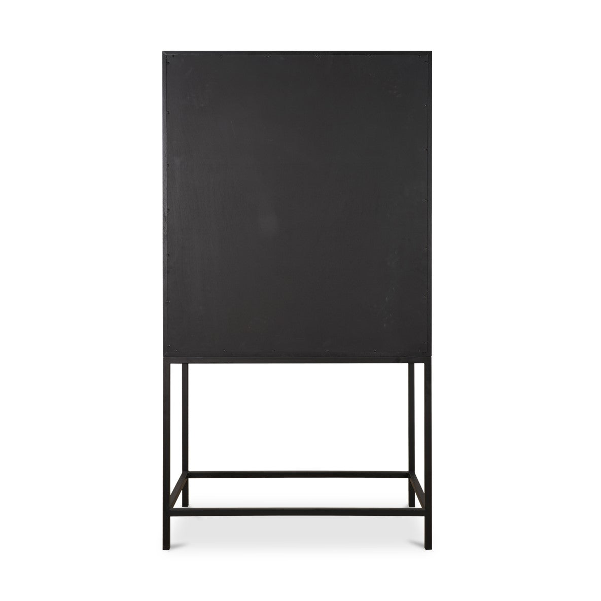 Hollywood Regency Black Shagreen & Black Solid Oak Wood Tall Bar Cabinet Metal Base 38 inch