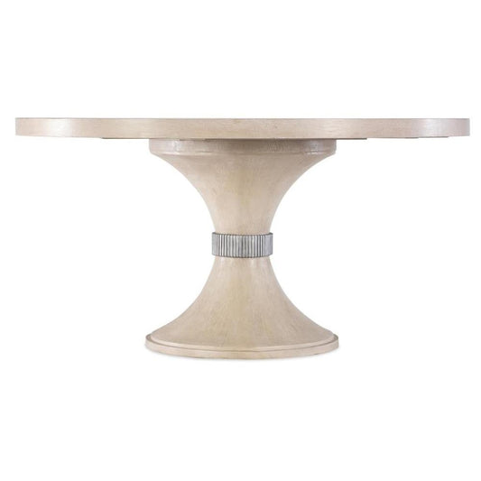 Hourglass Pedestal Round Dining Table Oak Wood Sandstone Finish 60 inch