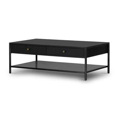 Industrial Style Two Drawer Rectangle Storage Coffee Table Black Iron 46 inch