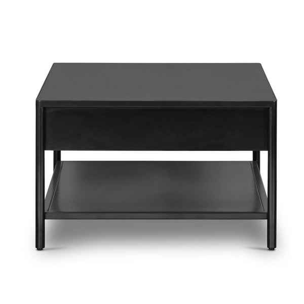 Industrial Style Two Drawer Rectangle Storage Coffee Table Black Iron 46 inch