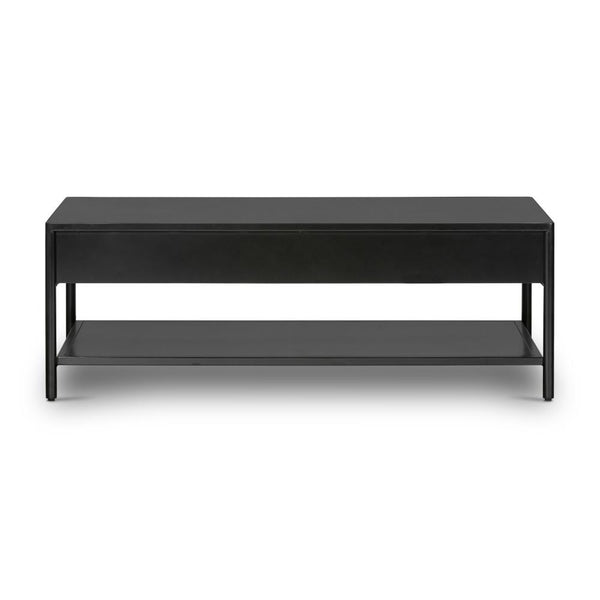 Industrial Style Two Drawer Rectangle Storage Coffee Table Black Iron 46 inch