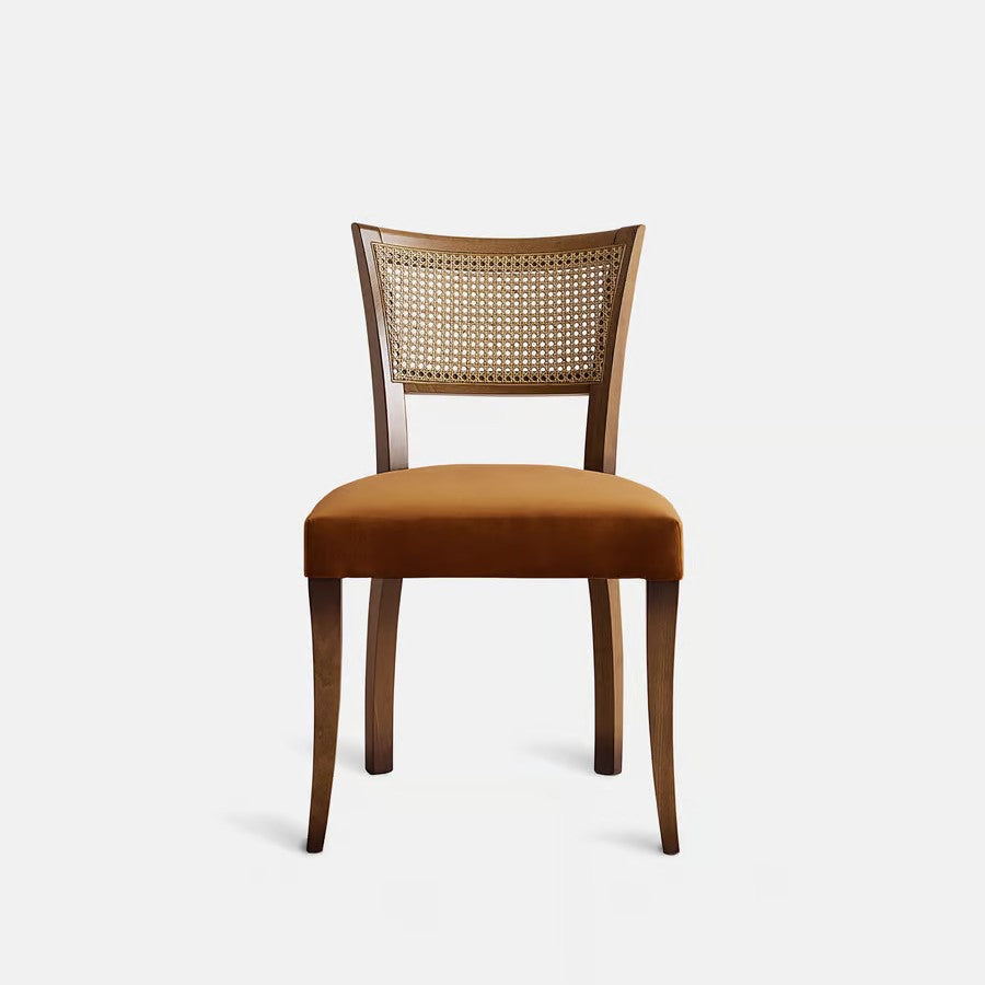 Italian Curved Cane Back Armless Dining Chair Beech Wood with Mustard Velvet (Set of 2)