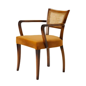 Italian Curved Cane Back Armchair Dining Chair Beech Wood with Mustard Velvet