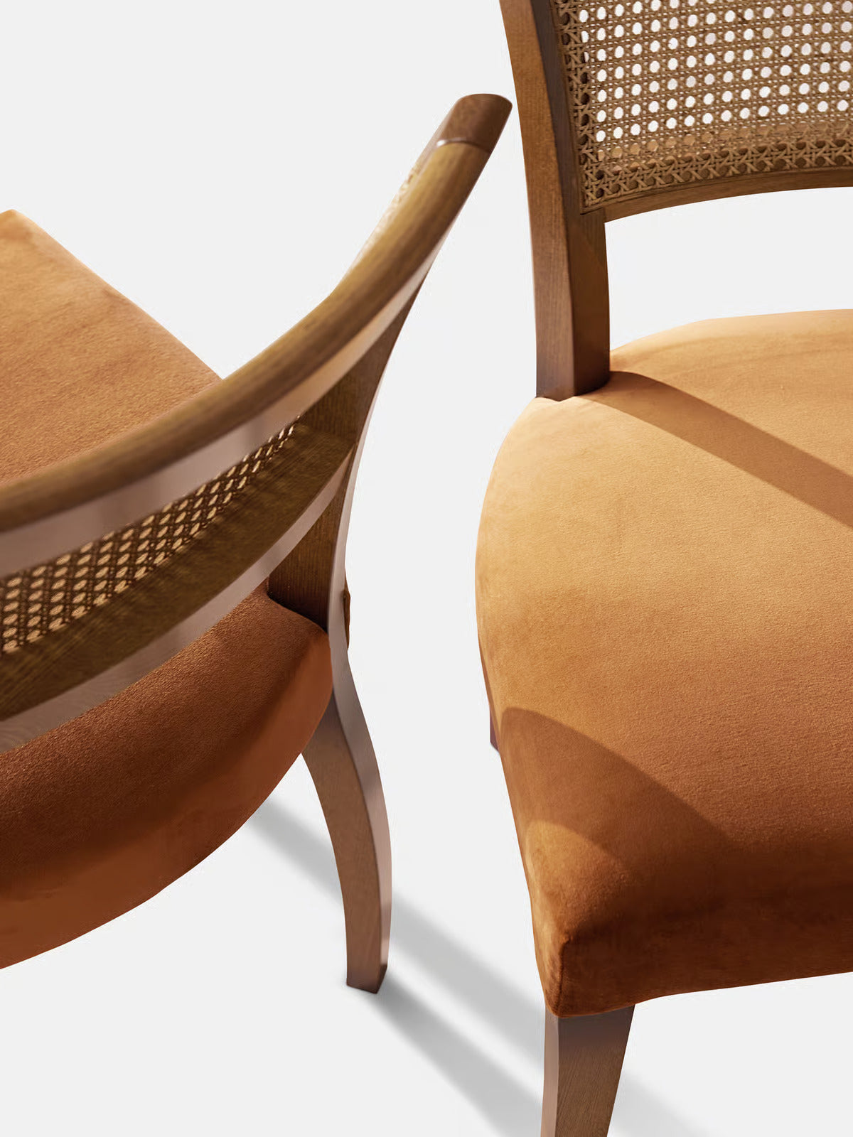 Italian Curved Cane Back Armless Dining Chair Beech Wood with Mustard Velvet (Set of 2)