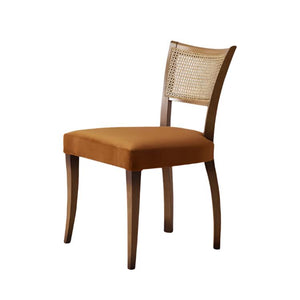 Italian Curved Cane Back Armless Dining Chair Beech Wood with Mustard Velvet (Set of 2)