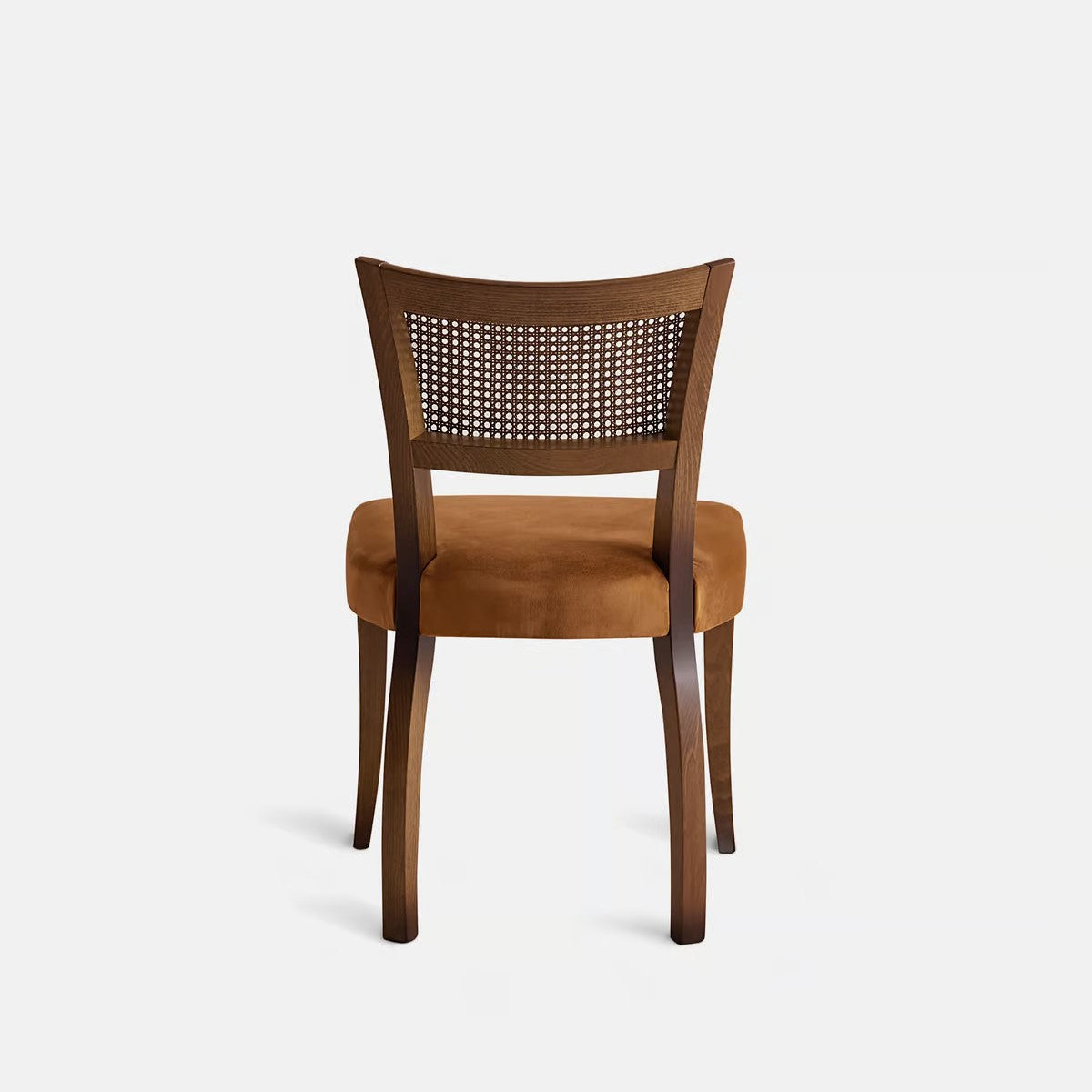 Italian Curved Cane Back Armless Dining Chair Beech Wood with Mustard Velvet (Set of 2)