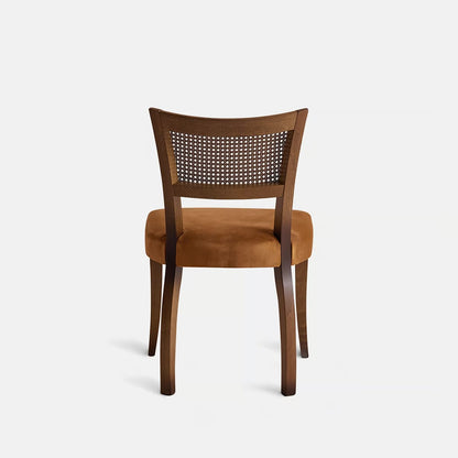 Italian Curved Cane Back Armless Dining Chair Beech Wood with Mustard Velvet (Set of 2)