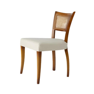 Italian Curved Cane Back Dining Chairs Beech Wood with Slubby Linen (Set of 2)