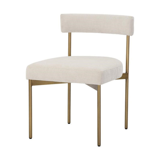 Ivory Curved Open Back Armless Dining Chair Antique Brass Frame (Set of 2)