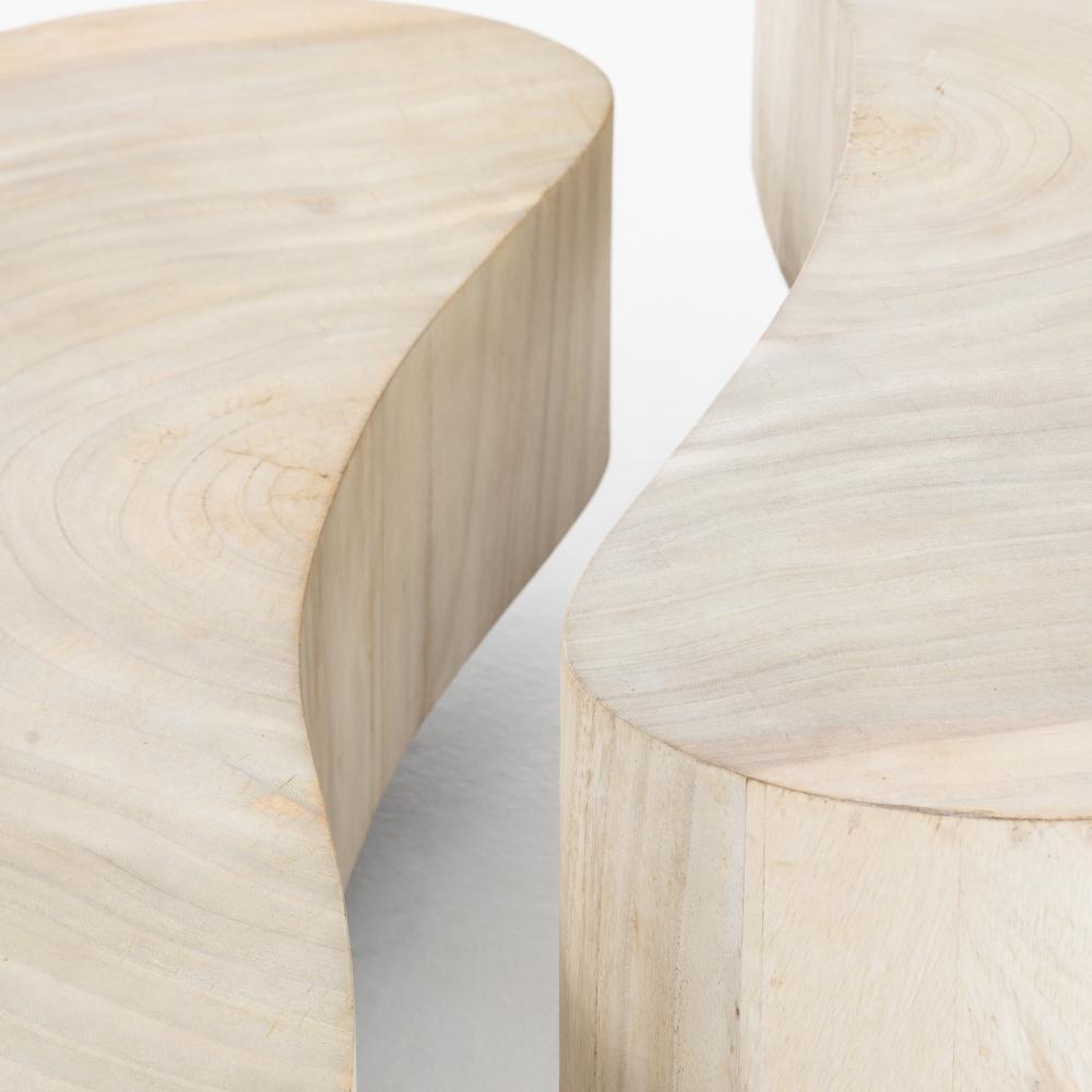 Kidney Shaped Bleached Guanacaste Wood 2 Piece Coffee Table 50 inch