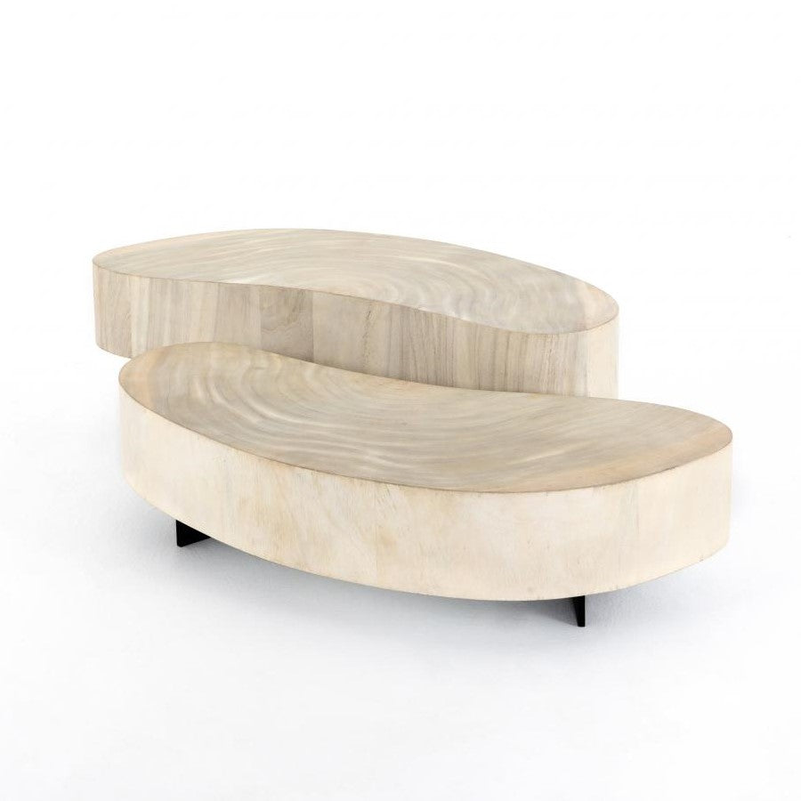 Kidney Shaped Bleached Guanacaste Wood 2 Piece Coffee Table 50 inch