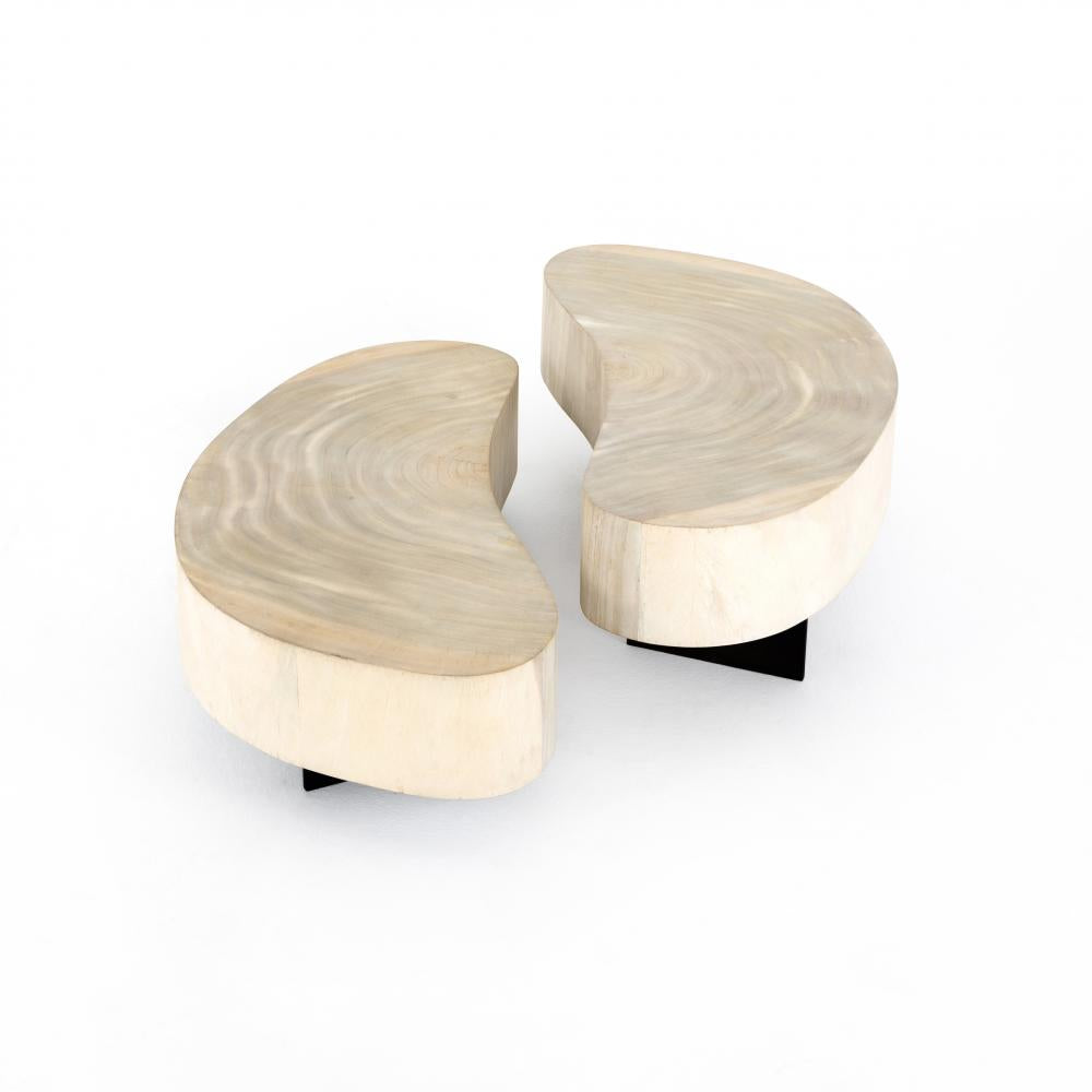 Kidney Shaped Bleached Guanacaste Wood 2 Piece Coffee Table 50 inch