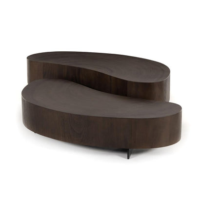 Kidney Shaped Smoked Guanacaste Wood 2 Piece Coffee Table 50 inch