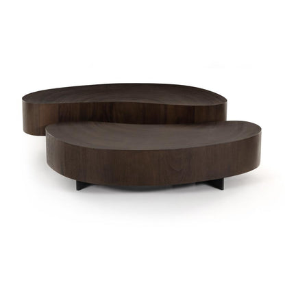 Kidney Shaped Smoked Guanacaste Wood 2 Piece Coffee Table 50 inch