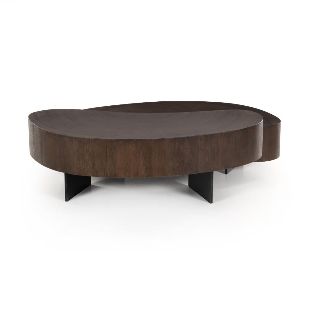 Kidney Shaped Smoked Guanacaste Wood 2 Piece Coffee Table 50 inch