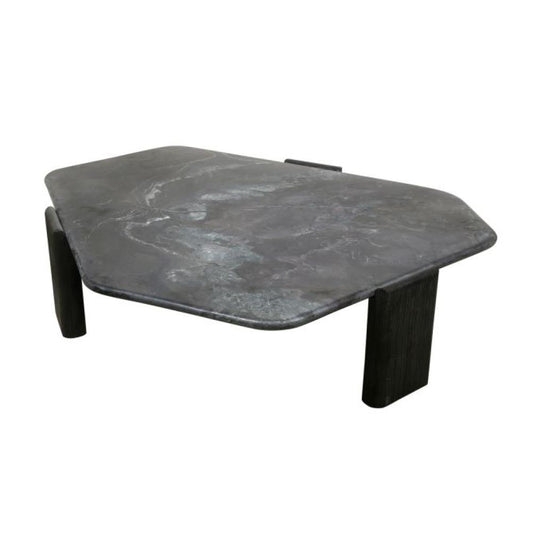 Lava Marble & Dark Brown Mango Wood Hexagonal Coffee Table 64 inch
