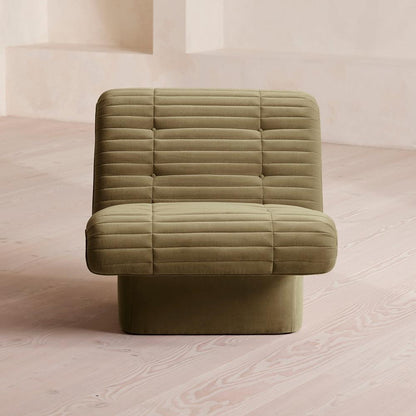 Lichen Green Velvet Channel Tufted Fully Upholstered Armless Pedestal Lounge Chair