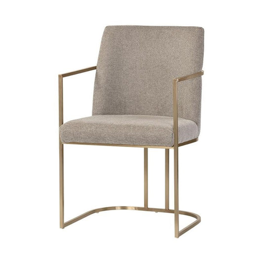 Light Brown Tone Neutral Fabric & Brass Frame Dining Chair Armchair