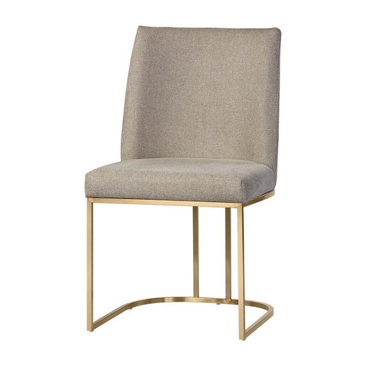 Light Brown Tone Neutral Fabric & Brass Frame Dining Chair (Set of 2)