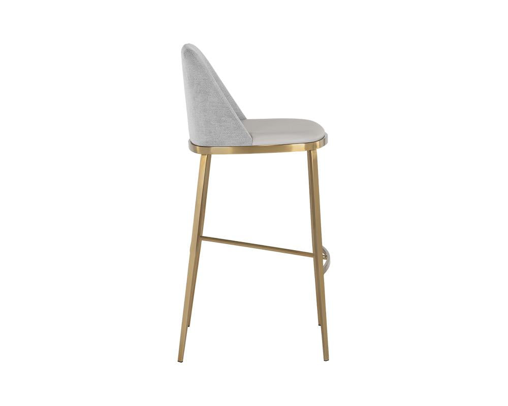 Light Gray Faux Leather & Grey Fabric Bar Stool Brushed Gold Legs