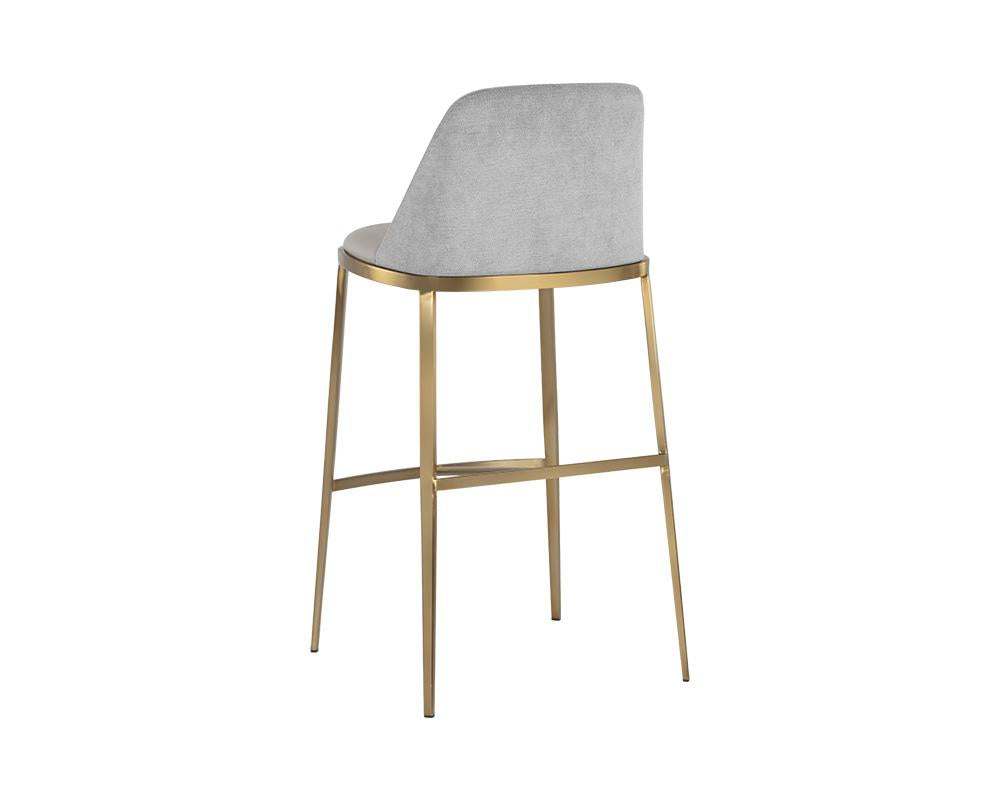 Light Gray Faux Leather & Grey Fabric Bar Stool Brushed Gold Legs