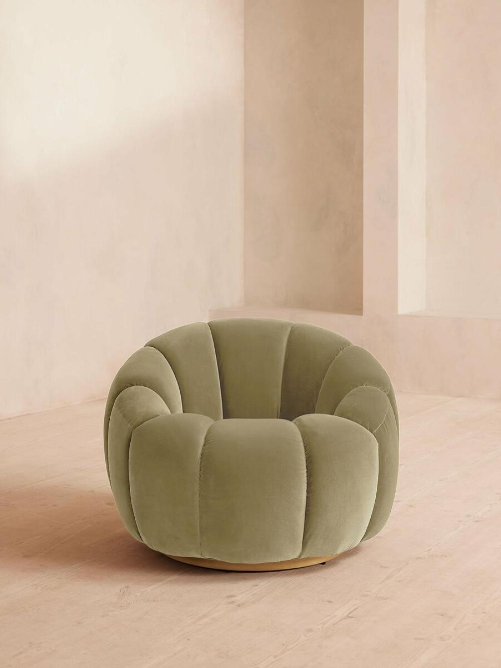 Light Green Velvet Channel Tufted Swivel Lounge Chair