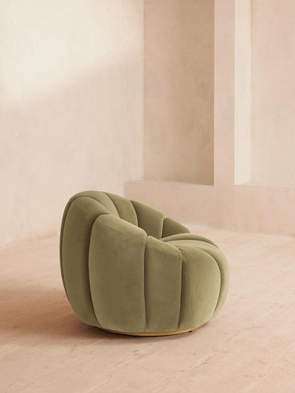 Light Green Velvet Channel Tufted Swivel Lounge Chair