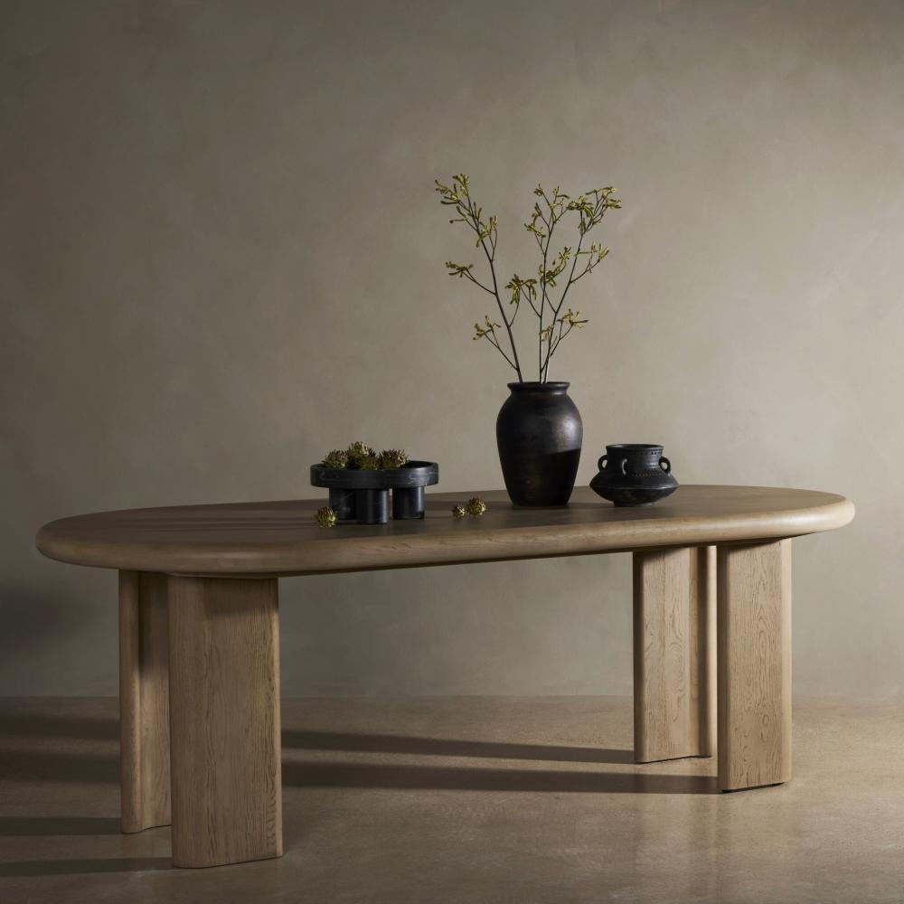 Light Oak Wood Oval Extension Dining Table 87 to 107 inch