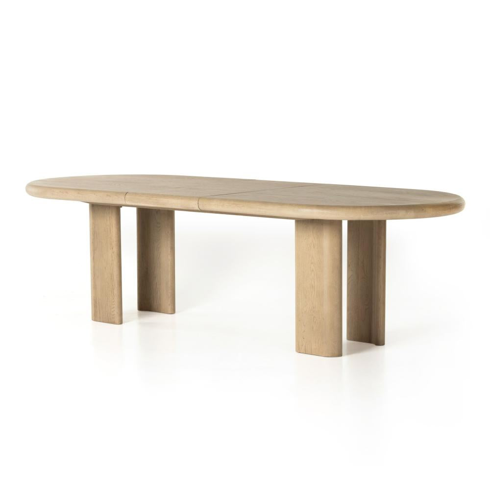 Light Oak Wood Oval Extension Dining Table 87 to 107 inch