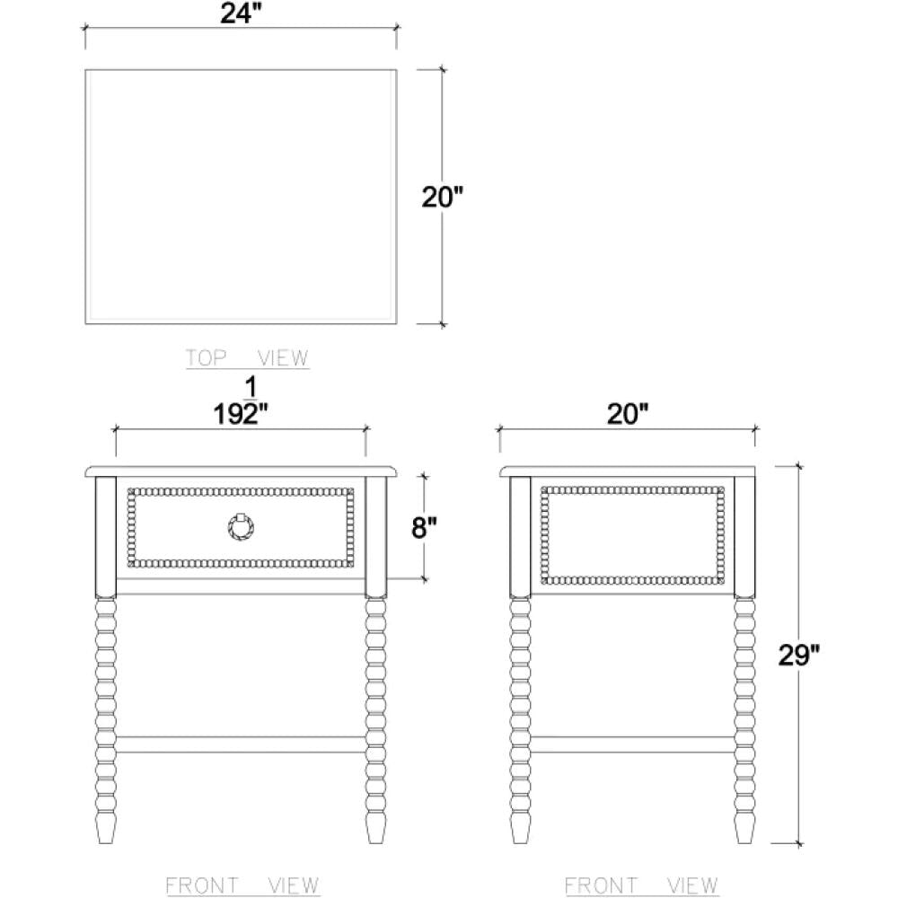 Lightly Distressed White Solid Wood 1 Drawer Bobbin Leg Nightstand 24 inch