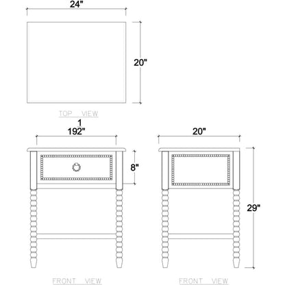 Lightly Distressed White Solid Wood 1 Drawer Bobbin Leg Nightstand 24 inch